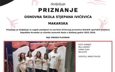 Priznanje za uspjeh na završnici Državnog prvenstva školskih sportskih društava RH