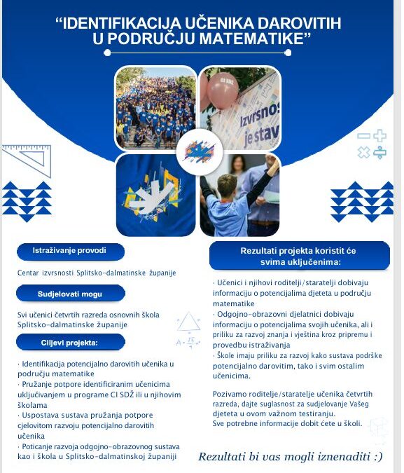 Projekt *Identifikacija darovitih učenika u području matematike *
